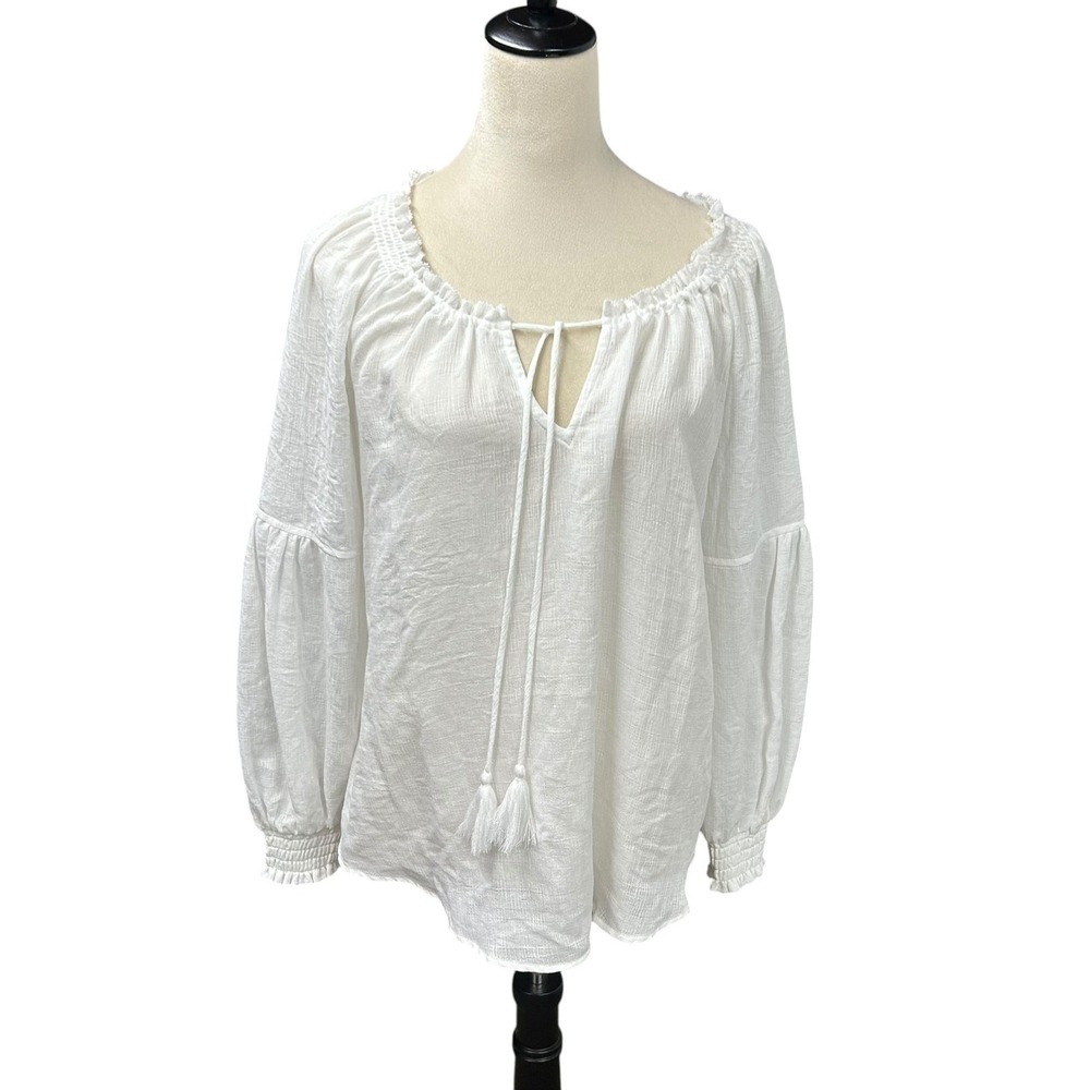 Gauze Peasant Poet‎ Blouse S White Boho Coastal Romantic Cottagecore Feminine